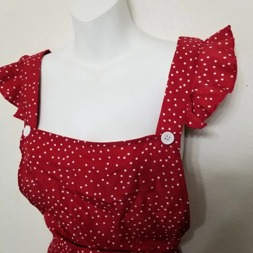 Bloomchic Red and White Polka Dot Ruffle Trim Dress - Picture 7 of 9